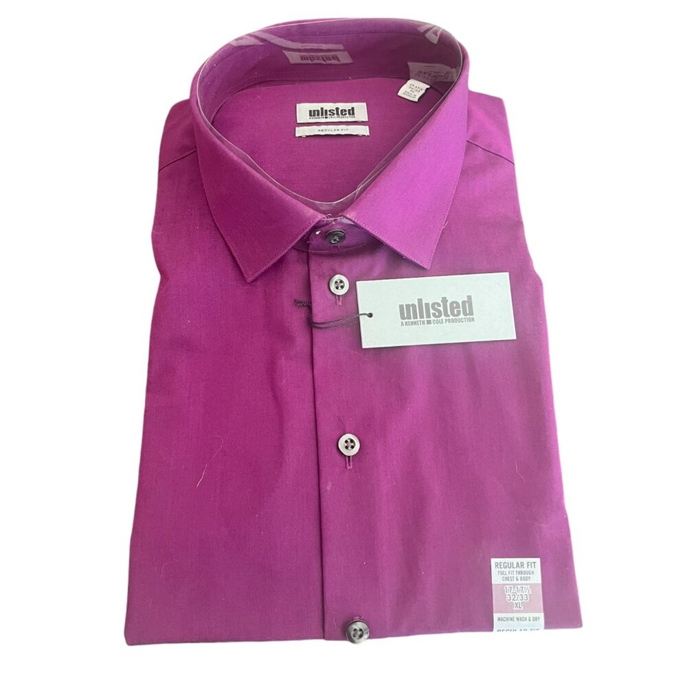 Men's NWT Kenneth Cole Unlisted Regular Fit Cotton Dress Shirt Raspberry Size XL